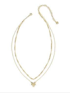 New!Kendra Scott 14K Gold Bow Heart Multi Strand Charm Necklace